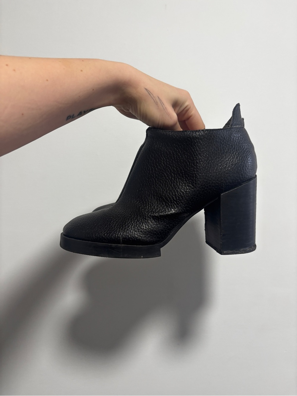 Cheap Monday Black Textured Leather Block Heel Ankle Boot